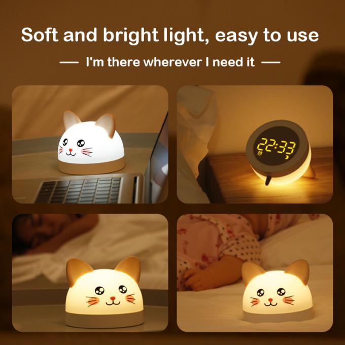 Customized Cat Alarm Clock Silicone Night Light Lamp Rechargeable Touch ...